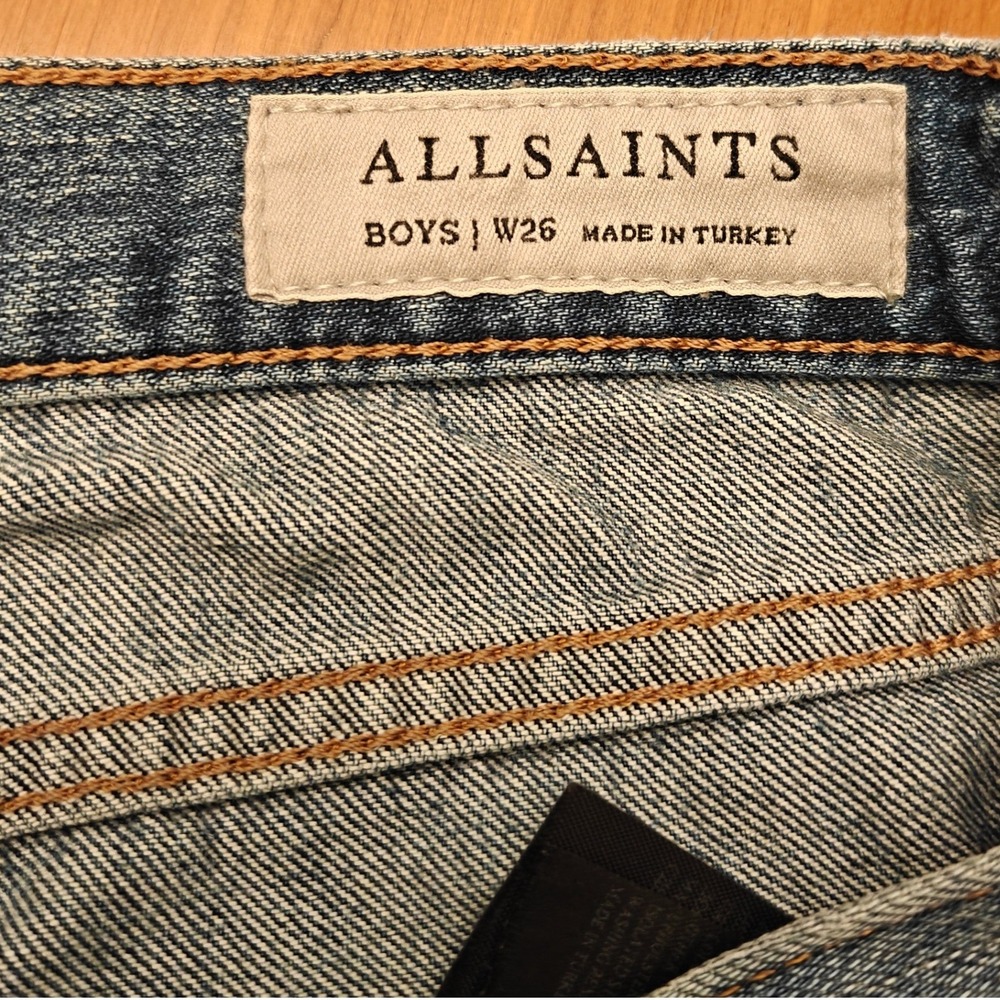 ALLSAINTS Straight Leg Boyfriend Jeans Blue Wash Distressed Cuffs Womens Size 26 - Picture 6 of 8